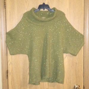 Olive green/silver glitter style Oversized turtleneck short sleeve top S…